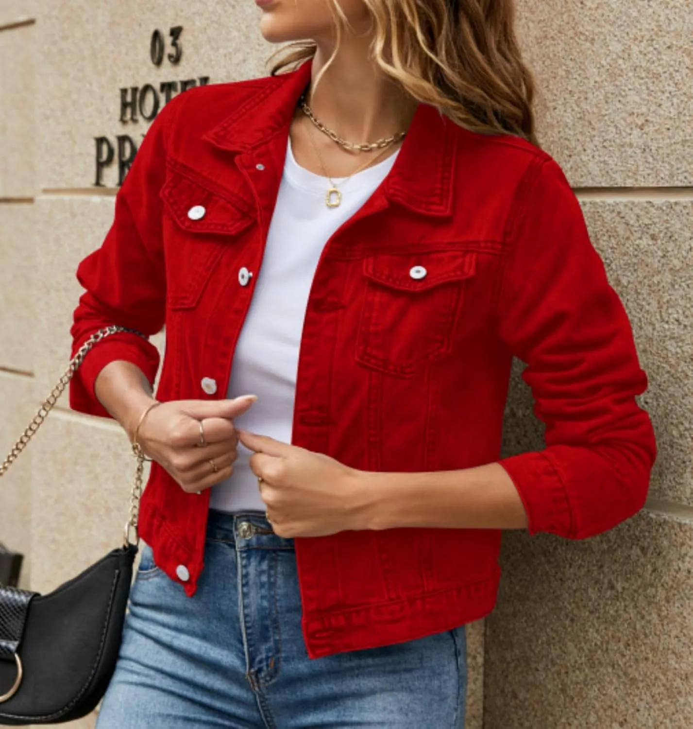 Cropped Denim Jacket for Women Trendy Button Down Shirt Jean Jacket Long Sleeves Trucker Distressed Short Coat Pockets