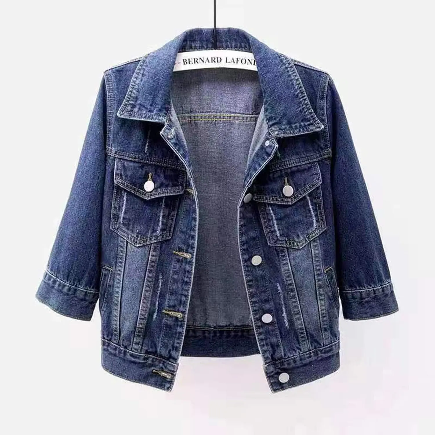 Cropped Jean Jacket for Women 3/4 Sleeve Colored Crop Denim Jacket Light Wash Short Jean Jackets Trucker Coat Pockets
