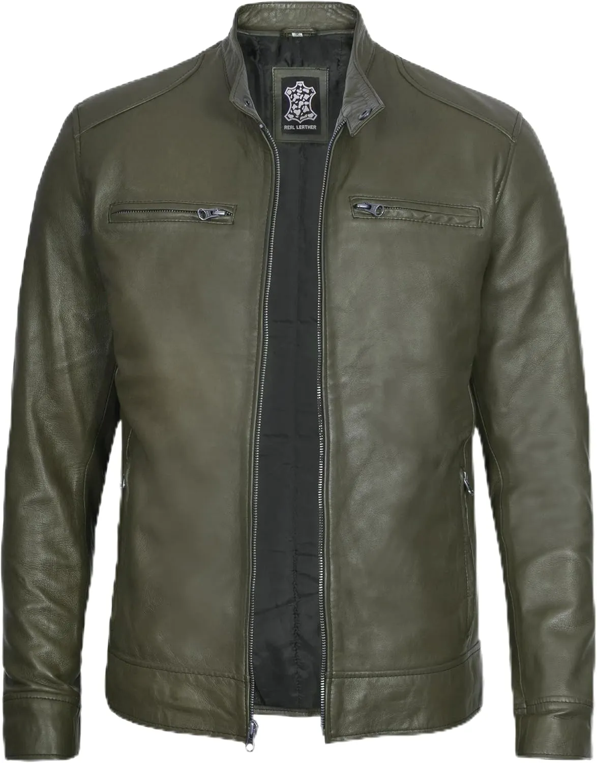 Decrum Mens Leather Jacket - Cafe Racer Style Real Lambskin Leather Jacket Men