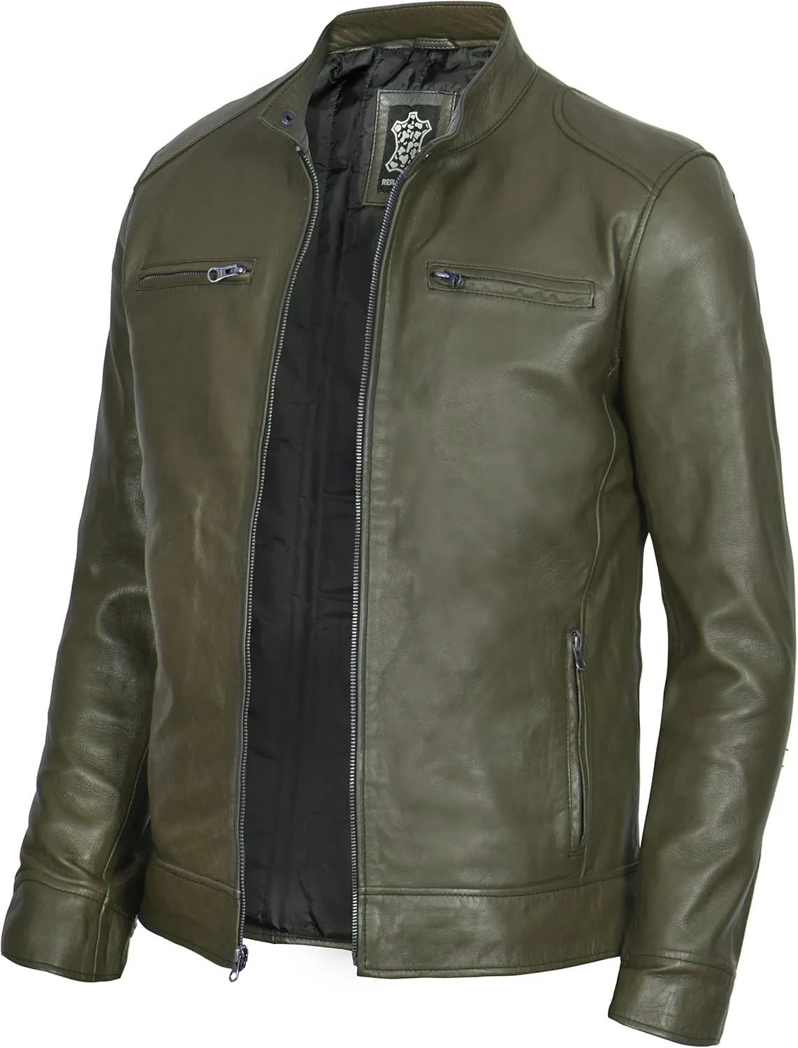 Decrum Mens Leather Jacket - Cafe Racer Style Real Lambskin Leather Jacket Men