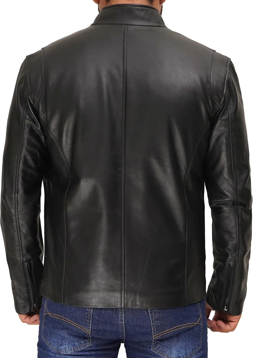 Decrum Mens Leather Jacket - Cafe Racer Style Real Lambskin Leather Jacket Men