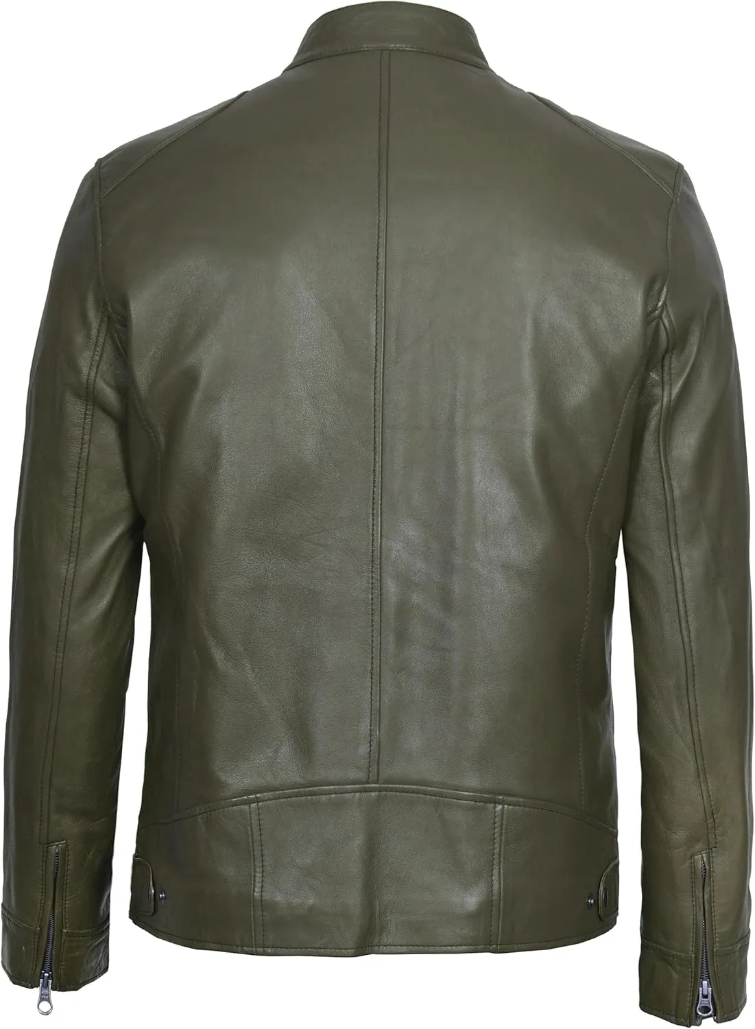 Decrum Mens Leather Jacket - Cafe Racer Style Real Lambskin Leather Jacket Men