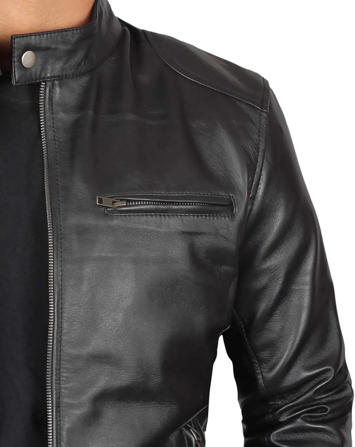 Decrum Mens Leather Jacket - Cafe Racer Style Real Lambskin Leather Jacket Men
