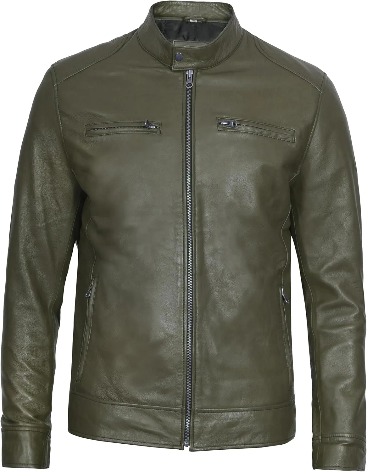 Decrum Mens Leather Jacket - Cafe Racer Style Real Lambskin Leather Jacket Men