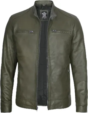 Decrum Mens Leather Jacket - Cafe Racer Style Real Lambskin Leather Jacket Men