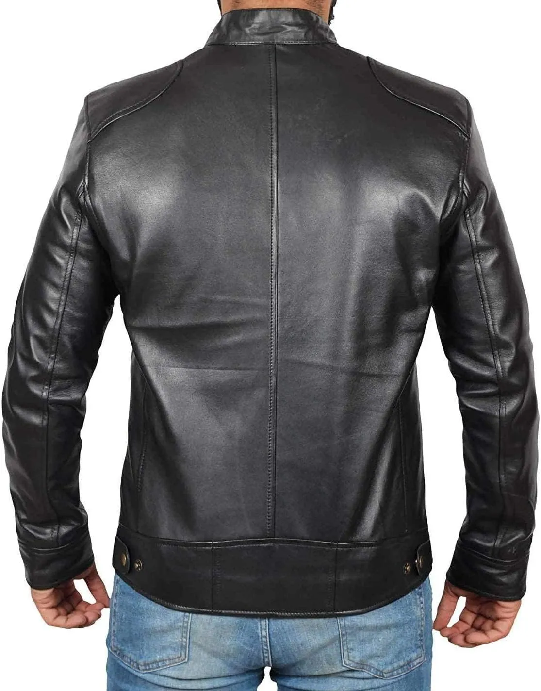Decrum Mens Leather Jacket - Cafe Racer Style Real Lambskin Leather Jacket Men
