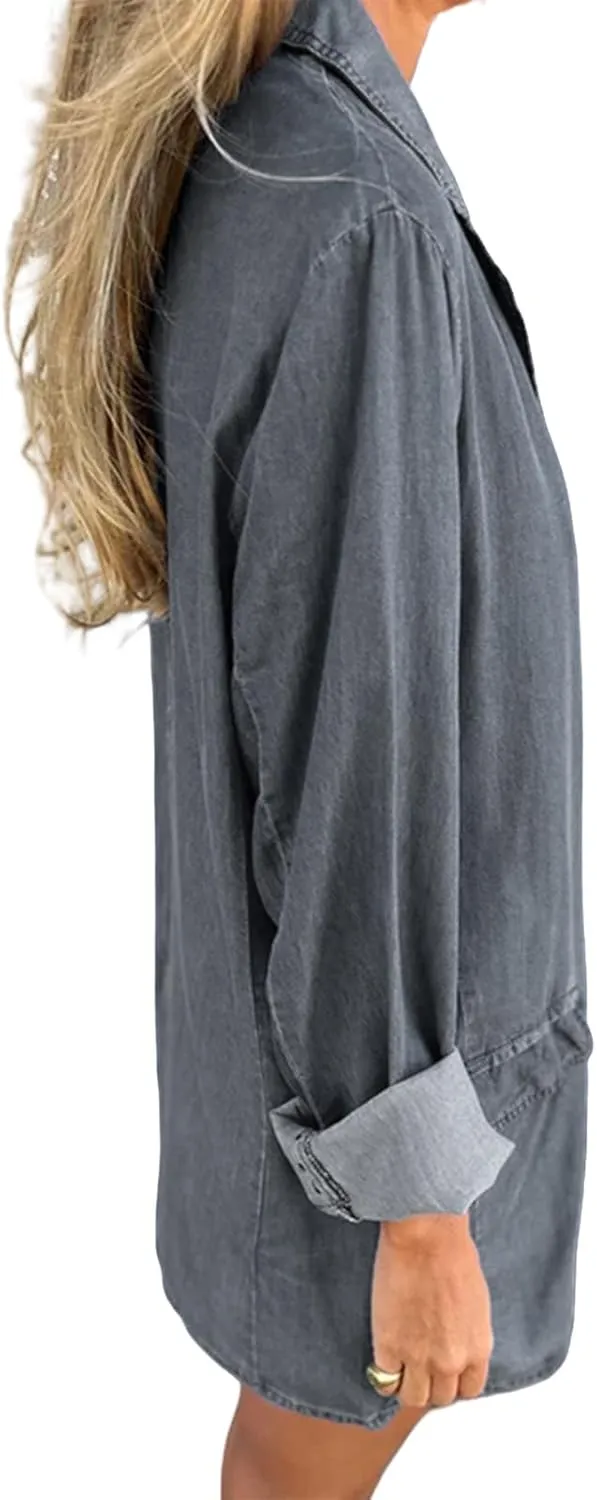 Denim Blazer for Women Oversized Jean Jacket Business Casual Button Down Long Sleeve Jackets Blazers Shacket Coats