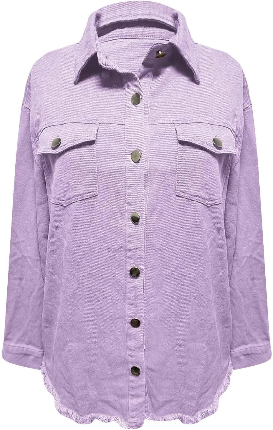 Denim Jacket for Women Oversized Button Up Jean Jacket Long Sleeve Frayed Hem Shacket Western Boyfriend Coats