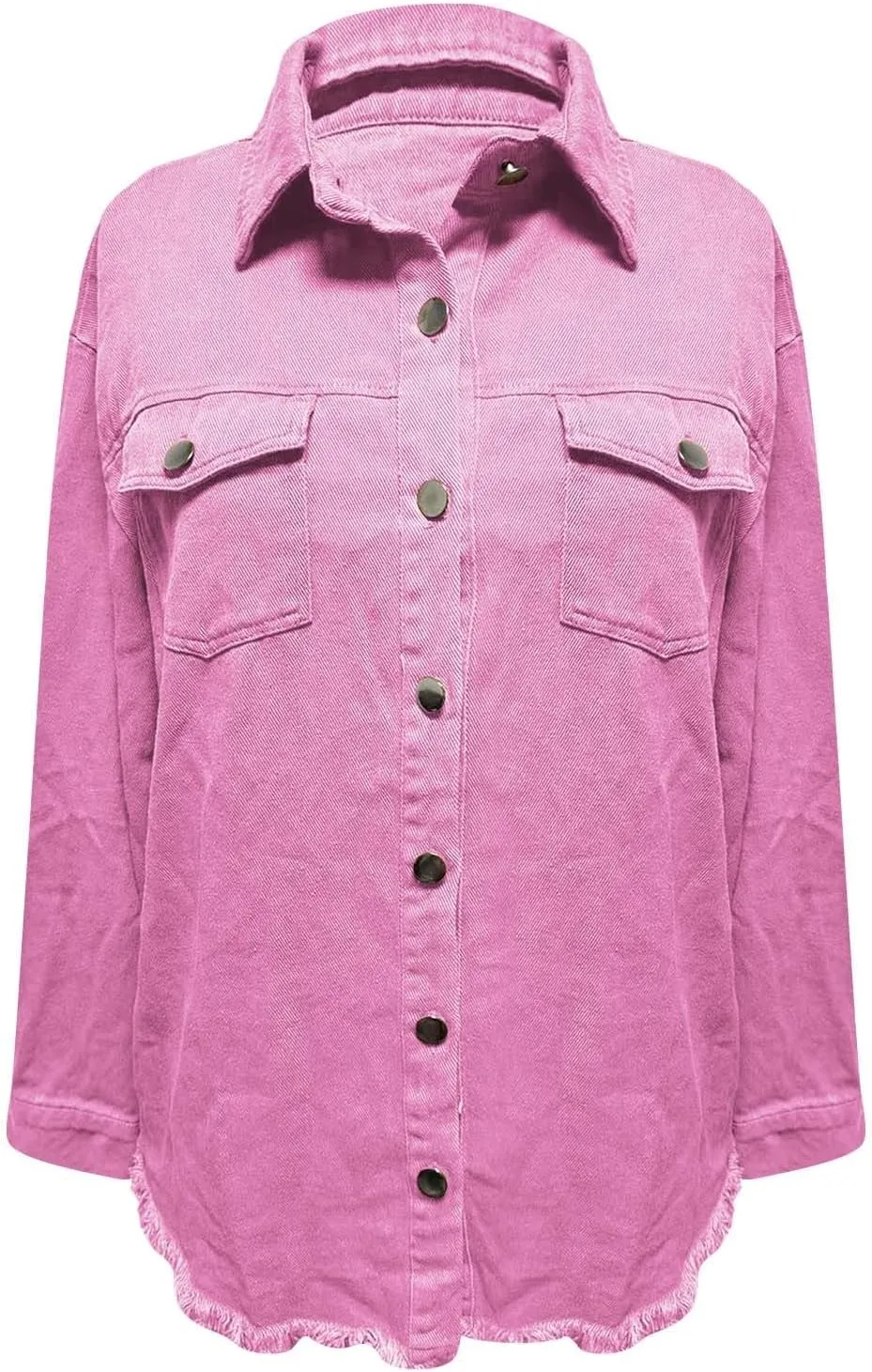 Denim Jacket for Women Oversized Button Up Jean Jacket Long Sleeve Frayed Hem Shacket Western Boyfriend Coats