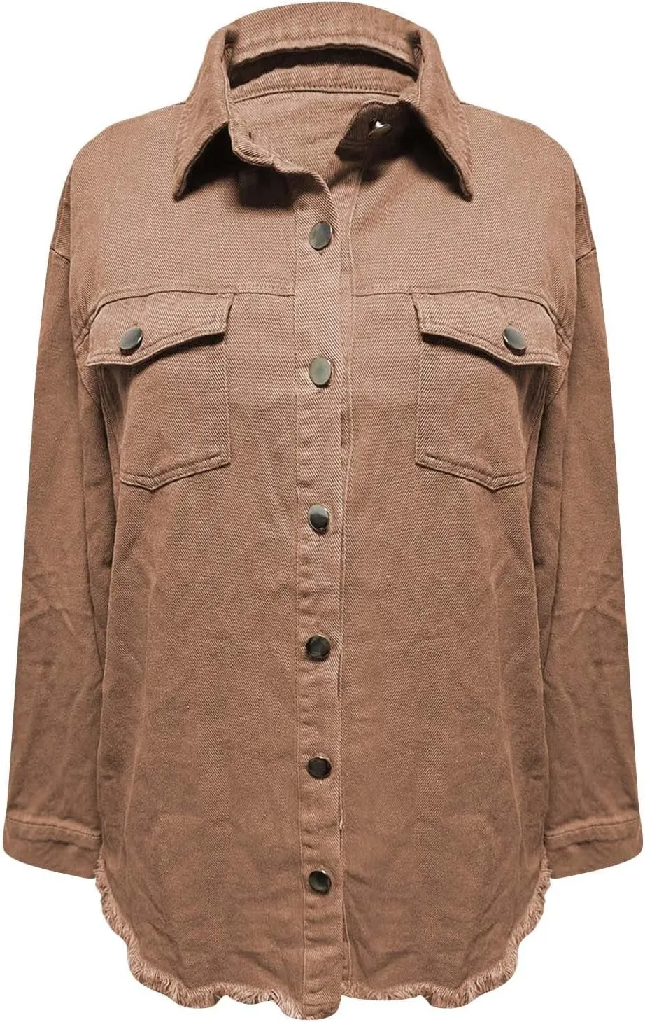 Denim Jacket for Women Oversized Button Up Jean Jacket Long Sleeve Frayed Hem Shacket Western Boyfriend Coats