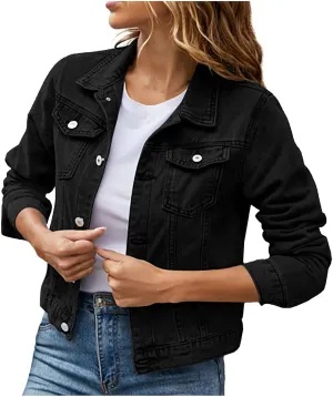 Denim Jacket for Women Petite Cute Crop Jean Jackets Plain Shacket Fall Casual Lightweight Fashion Coat Outwear