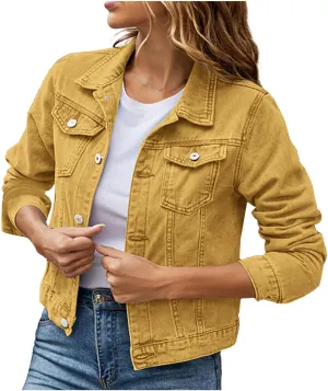 Denim Jacket for Women Petite Cute Crop Jean Jackets Plain Shacket Fall Casual Lightweight Fashion Coat Outwear