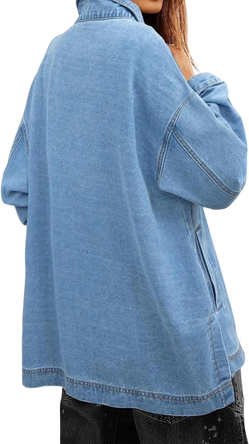 Denim Jackets for Women Oversized Boyfriend Long Sleeve Button Down Shirt Casual Loose Jean Jackets Coat