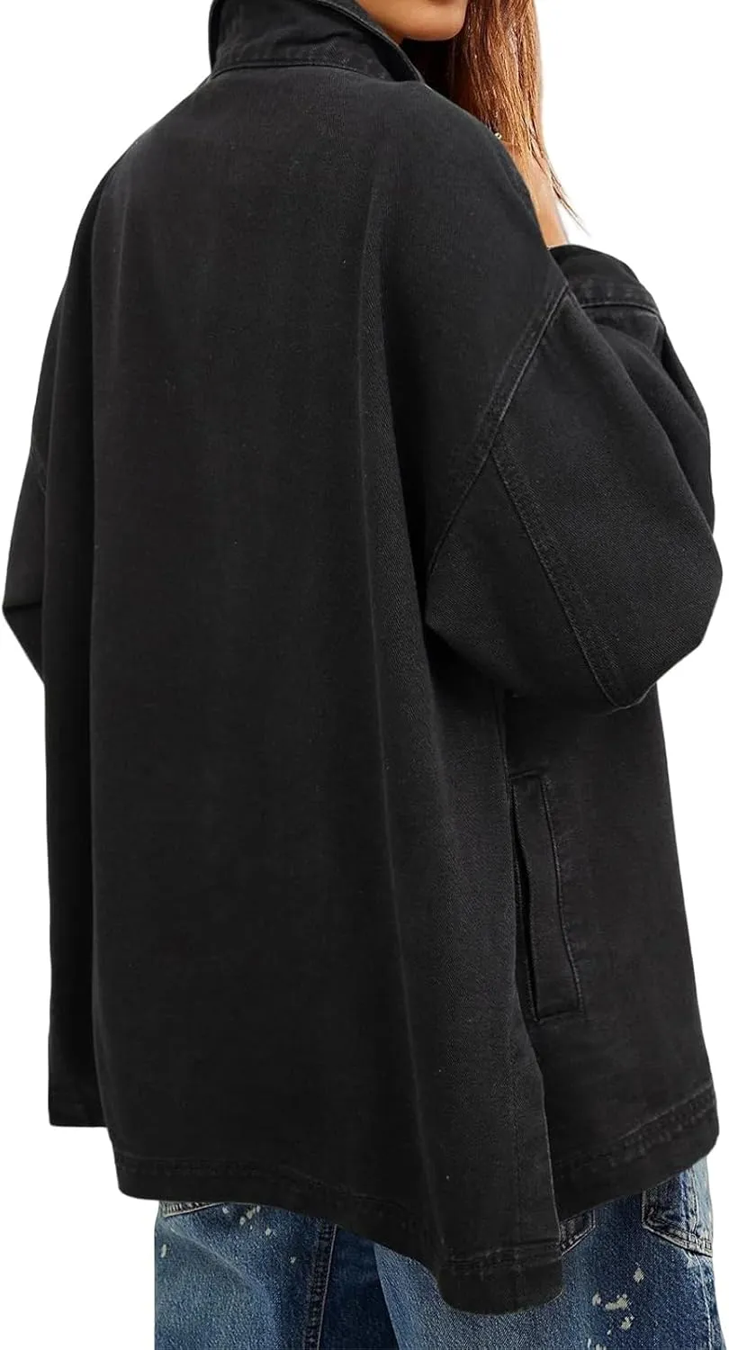 Denim Jackets for Women Oversized Boyfriend Long Sleeve Button Down Shirt Casual Loose Jean Jackets Coat