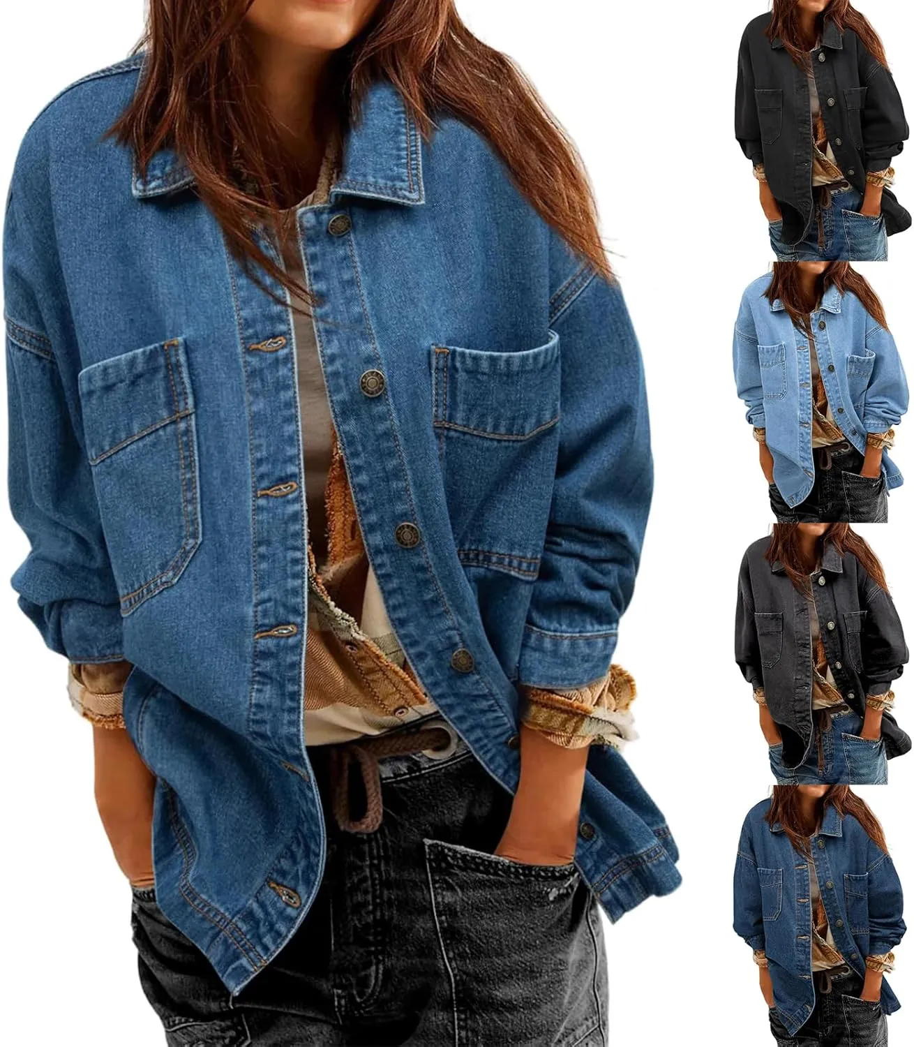Denim Jackets for Women Oversized Boyfriend Long Sleeve Button Down Shirt Casual Loose Jean Jackets Coat