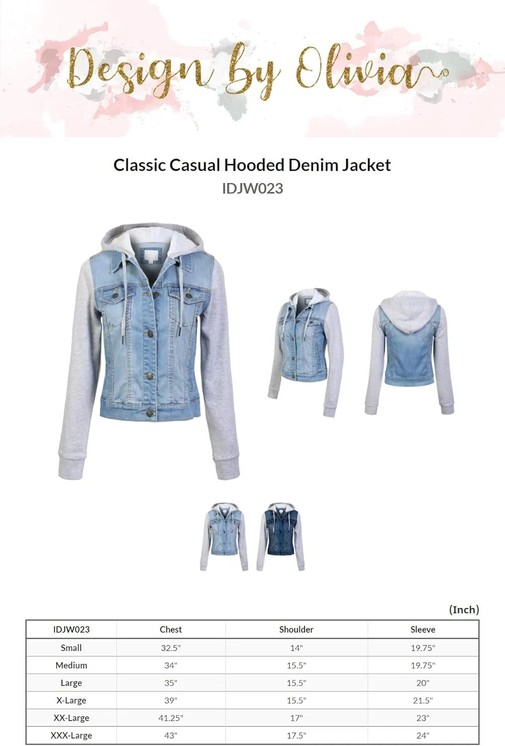 Design by Olivia Women's Classic Casual Hooded Denim Jacket