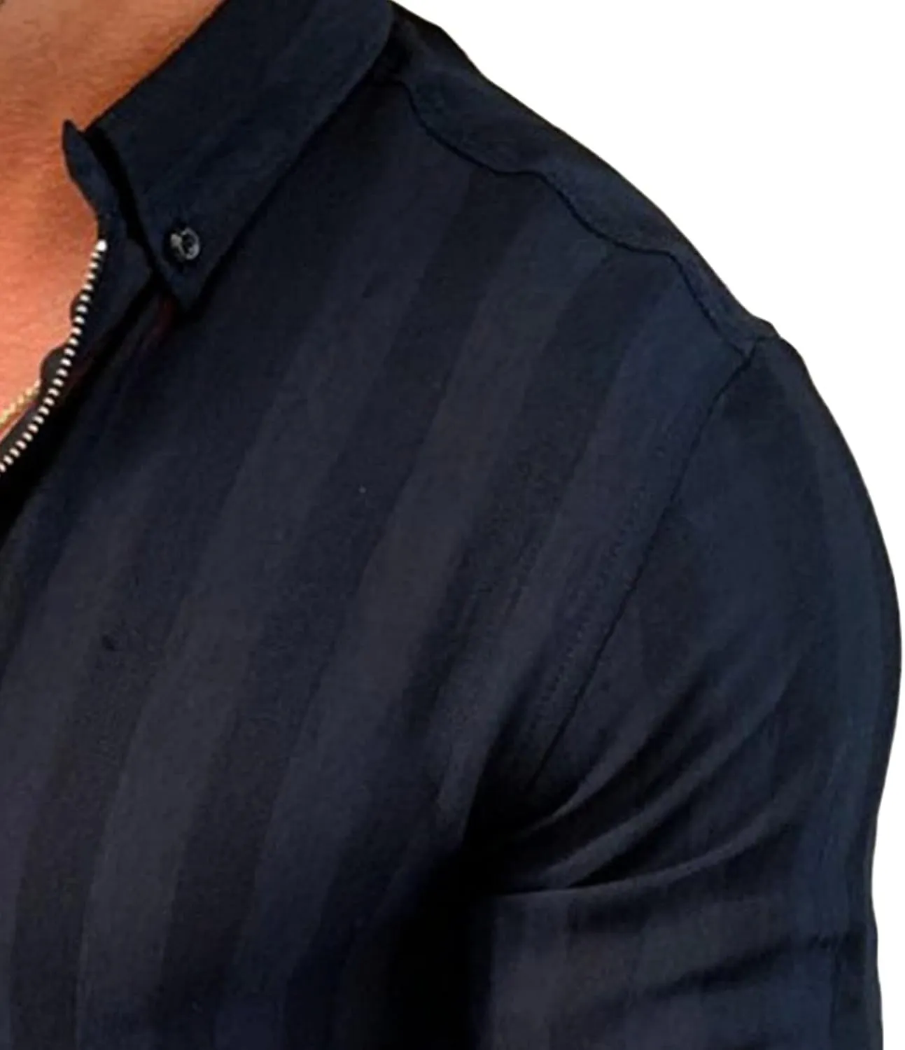 DGHM-JLMY Men's Long Sleeve Lapel Casual Striped Zipper Shirt Fashion Golf Shirts Zip Business Athletic Tennis T-Shirt