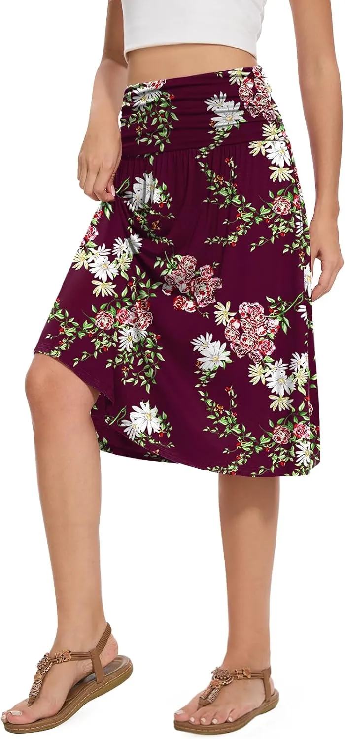 DouBCQ Midi Skirts for Women High Waist Pleated Skirts with Pockets Below Knee Length Flowy Skirt