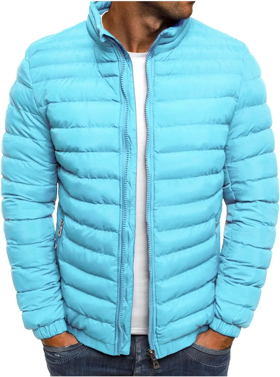 Down Jacket Men, Men's Down Jackets & Parkas Fashion Solid Color Warm Fleece Warm Outdoor Full Zipper Casual Jacket