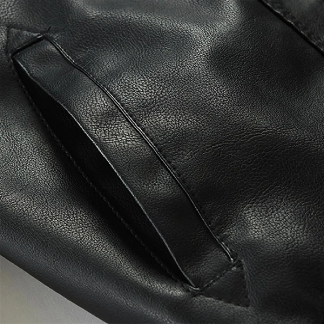 Dvbfufv Men’S Solid Zip PU Leather Jacket Hooded Lapel Motorcycle Leather Jacket Spring Autumn Windbreaker Coat