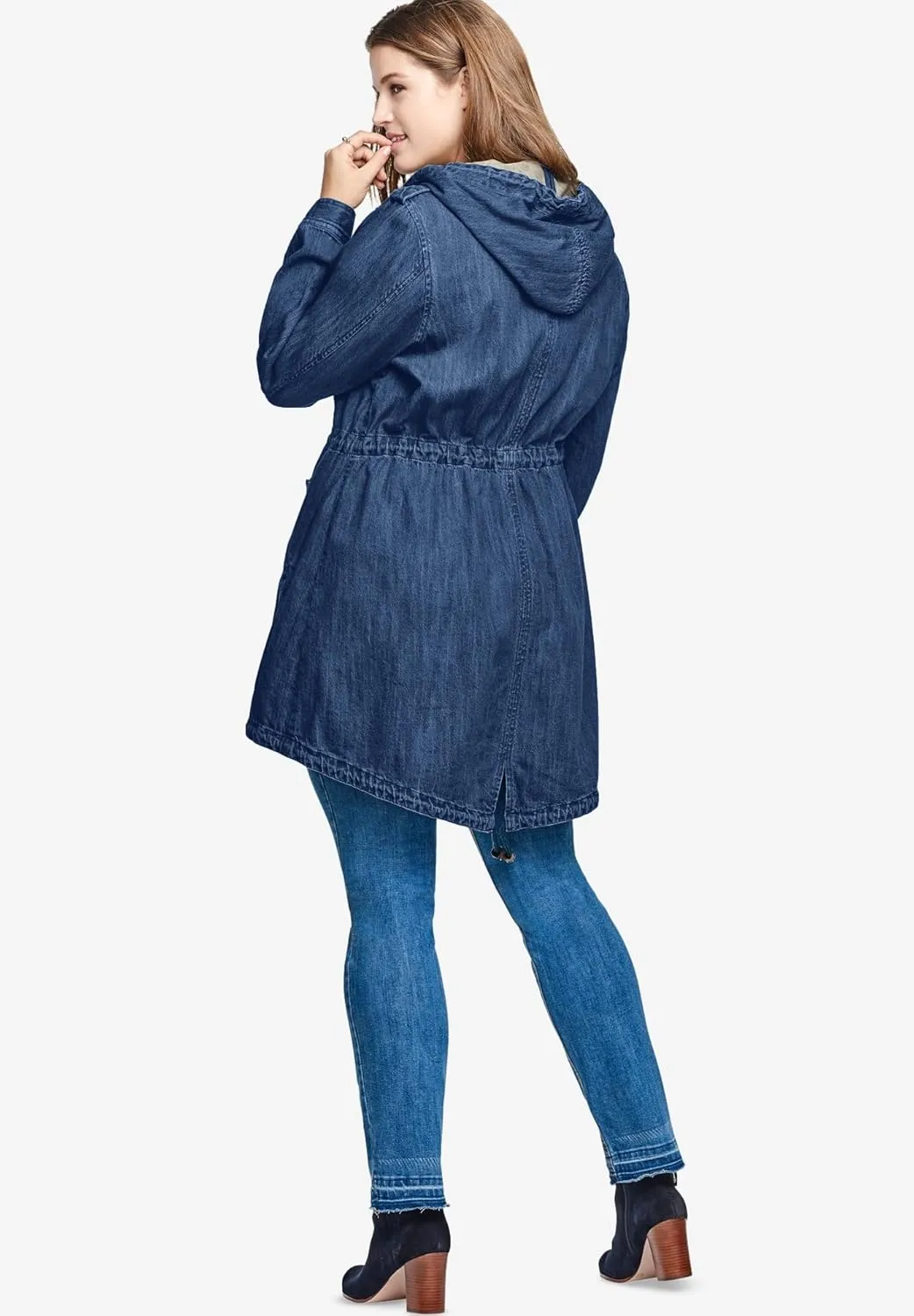 ellos Women's Plus Size Hooded Anorak Denim Jacket