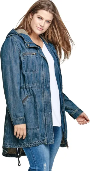 ellos Women's Plus Size Hooded Anorak Denim Jacket