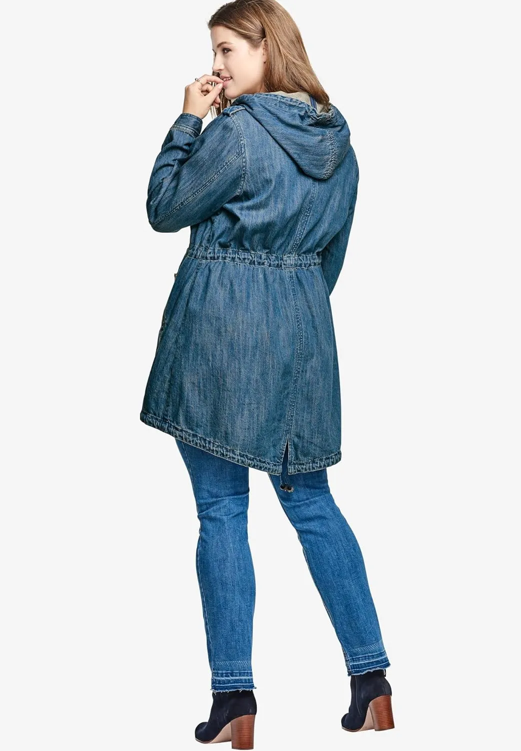 ellos Women's Plus Size Hooded Anorak Denim Jacket
