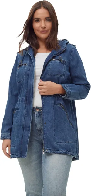 ellos Women's Plus Size Hooded Anorak Denim Jacket