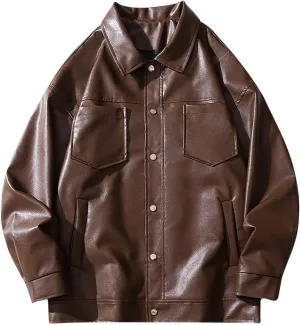 Faux Leather Jacket Mens Biker Jacket Slim Fit Lapel Collar PU Motorcycle Jacket Lightweight Bomber Jackets for Men