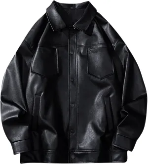Faux Leather Jacket Mens Biker Jacket Slim Fit Lapel Collar PU Motorcycle Jacket Lightweight Bomber Jackets for Men