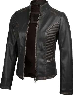 fjackets Real Leather Jacket Women - Premium Lambskin Moto Style Leather Jacket For Womens