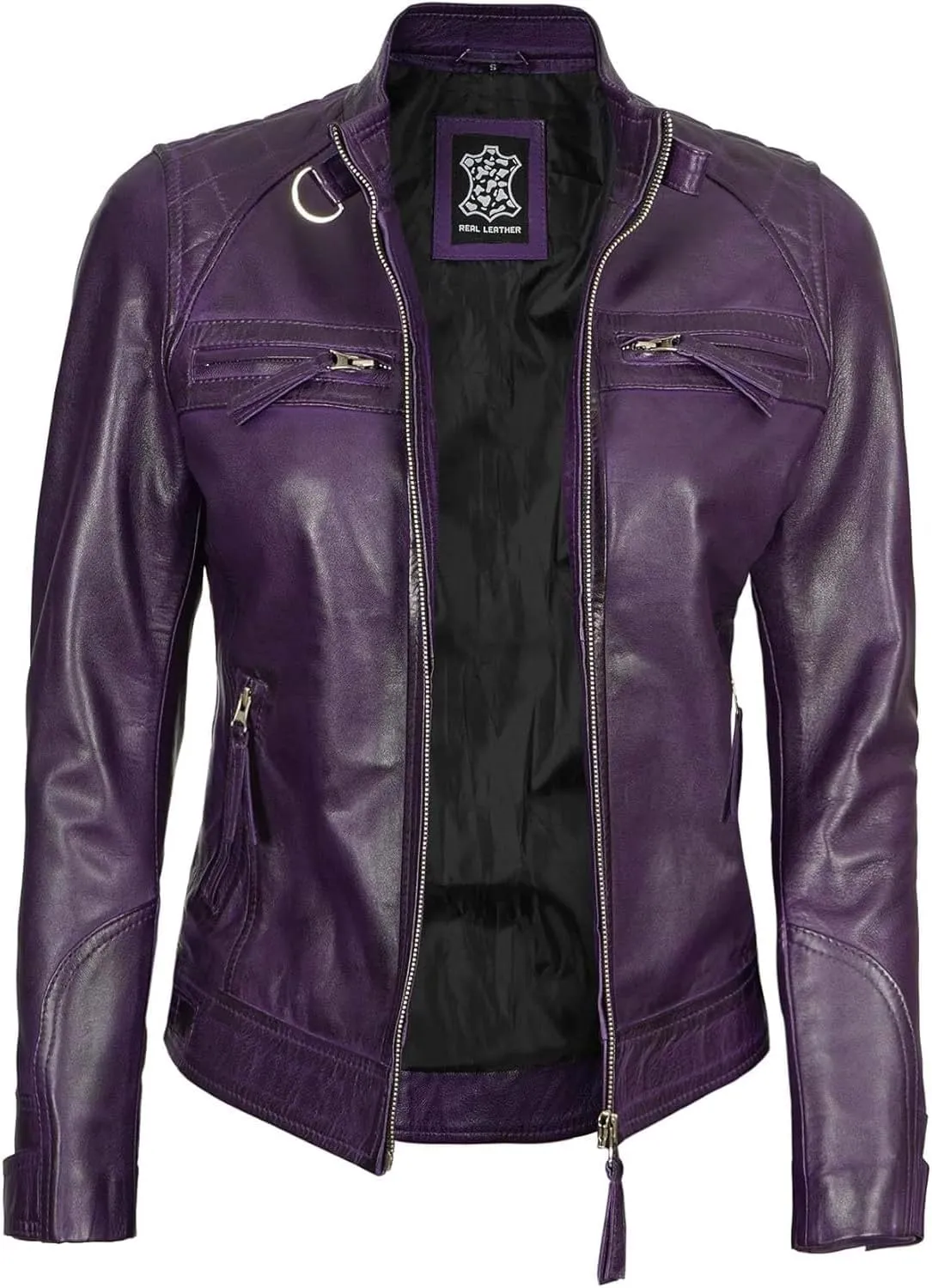 fjackets Real Leather Jacket Women - Premium Lambskin Moto Style Leather Jacket For Womens