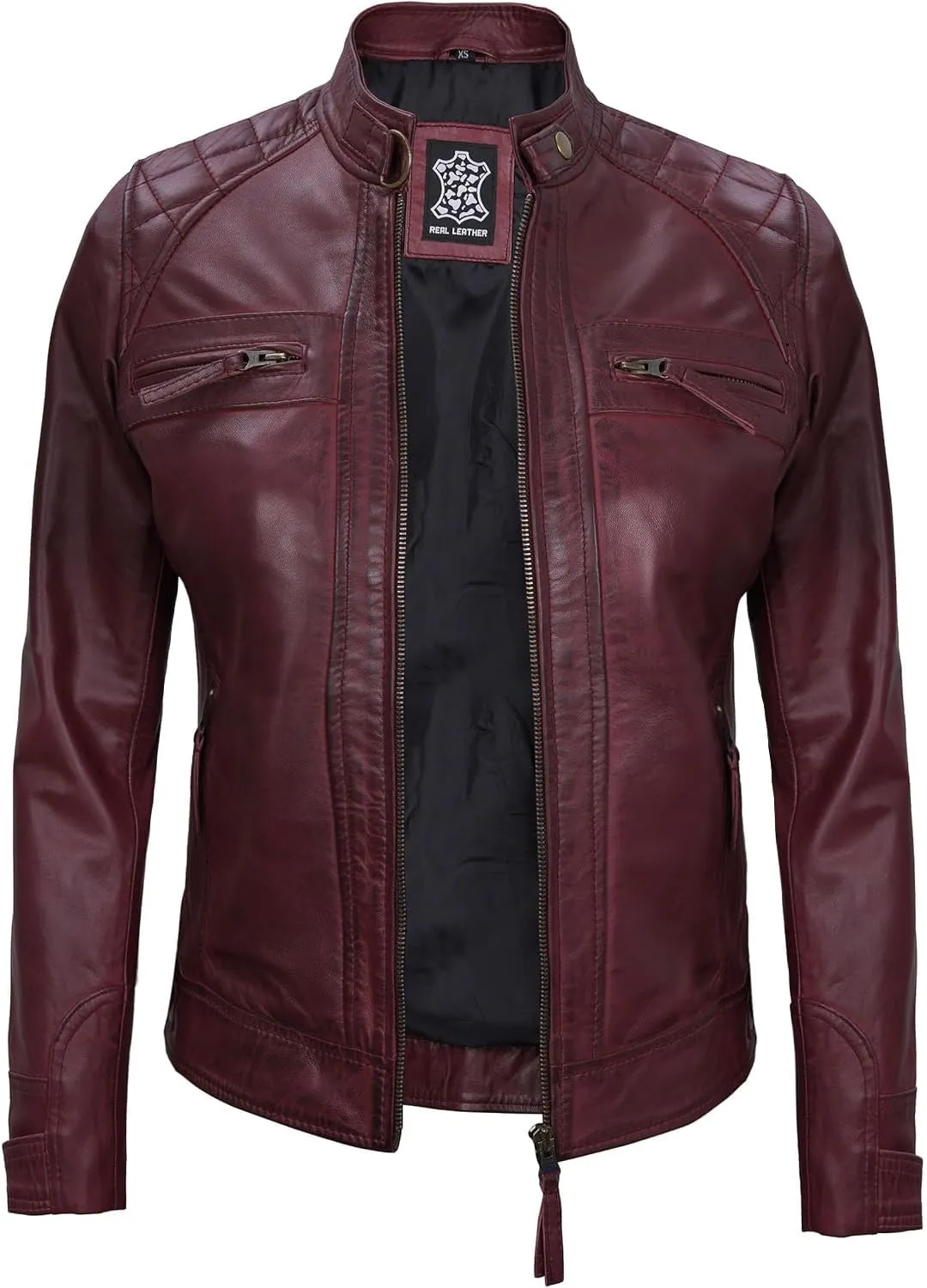 fjackets Real Leather Jacket Women - Premium Lambskin Moto Style Leather Jacket For Womens