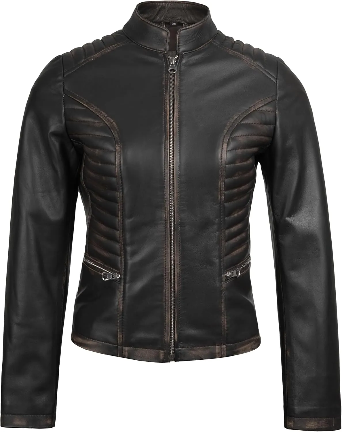 fjackets Real Leather Jacket Women - Premium Lambskin Moto Style Leather Jacket For Womens