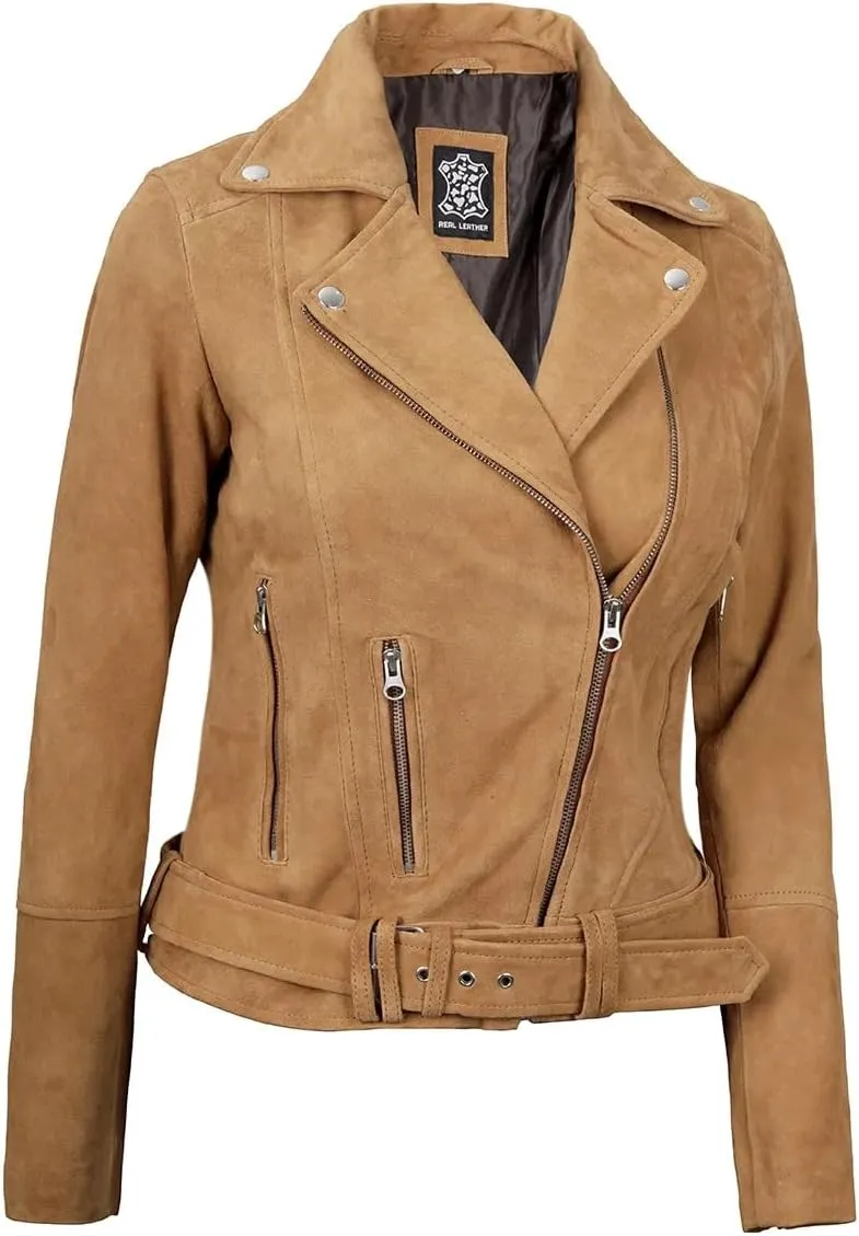 fjackets Real Leather Jacket Women - Premium Lambskin Moto Style Leather Jacket For Womens