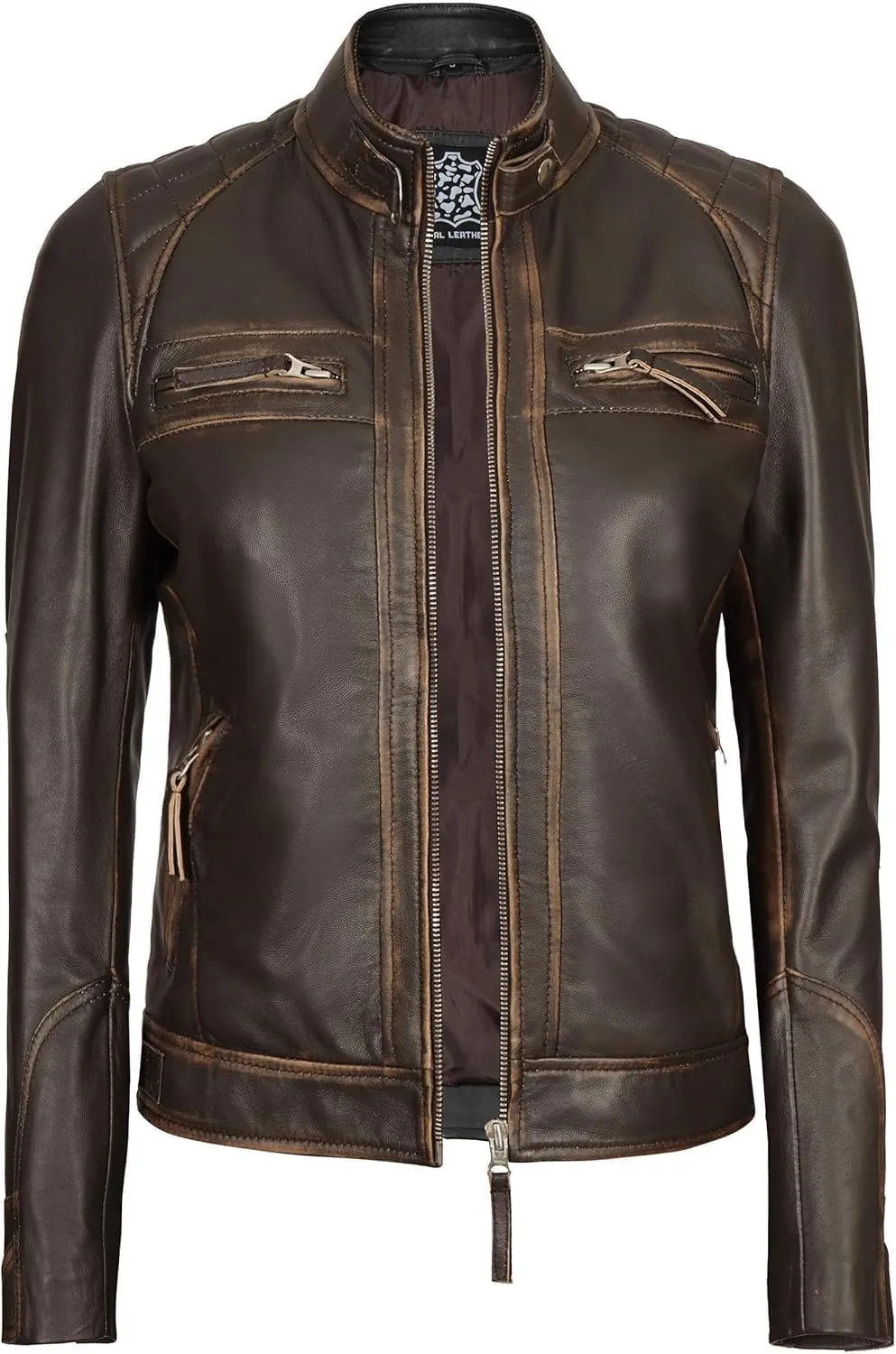 fjackets Real Leather Jacket Women - Premium Lambskin Moto Style Leather Jacket For Womens