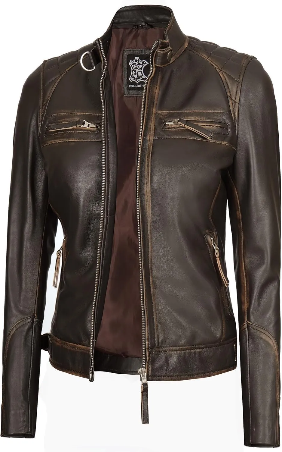 fjackets Real Leather Jacket Women - Premium Lambskin Moto Style Leather Jacket For Womens