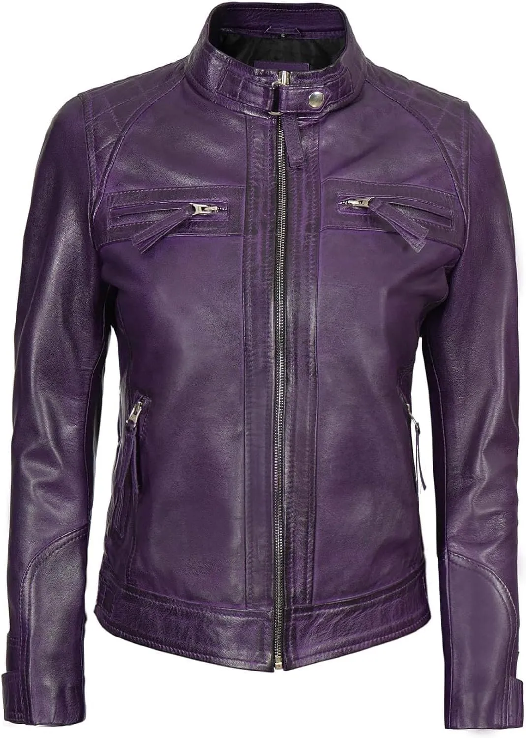 fjackets Real Leather Jacket Women - Premium Lambskin Moto Style Leather Jacket For Womens