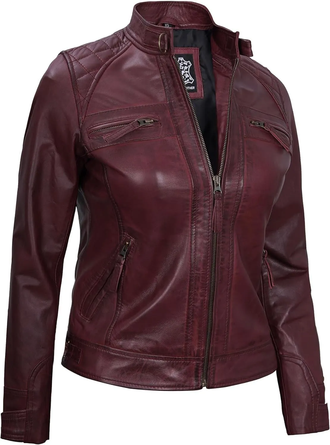 fjackets Real Leather Jacket Women - Premium Lambskin Moto Style Leather Jacket For Womens