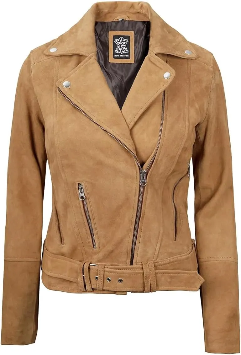 fjackets Real Leather Jacket Women - Premium Lambskin Moto Style Leather Jacket For Womens