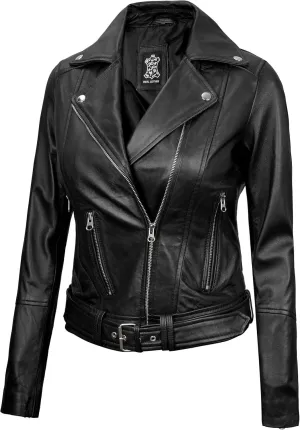 fjackets Real Leather Jacket Women - Premium Lambskin Moto Style Leather Jacket For Womens