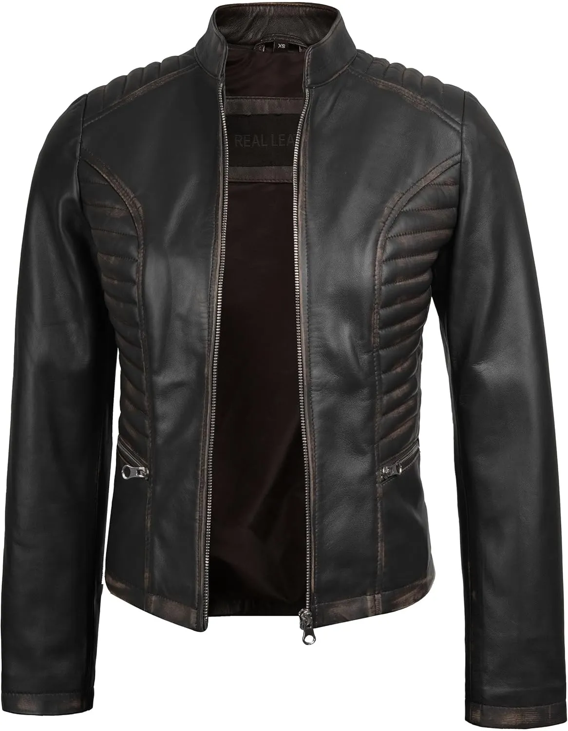 fjackets Real Leather Jacket Women - Premium Lambskin Moto Style Leather Jacket For Womens