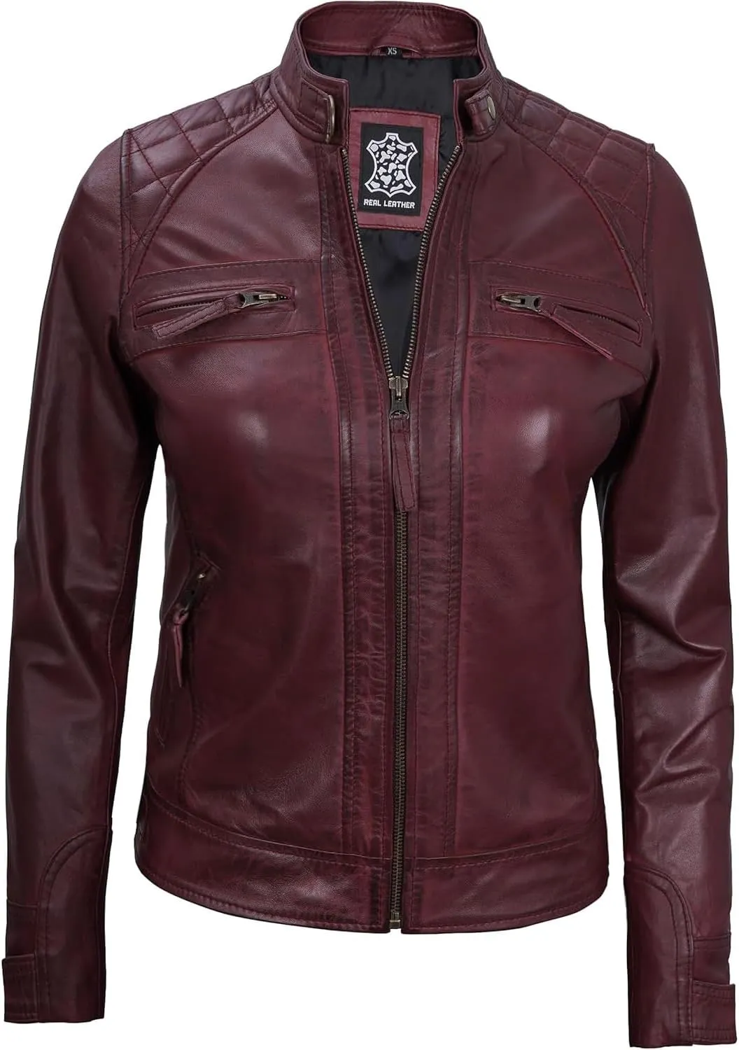 fjackets Real Leather Jacket Women - Premium Lambskin Moto Style Leather Jacket For Womens