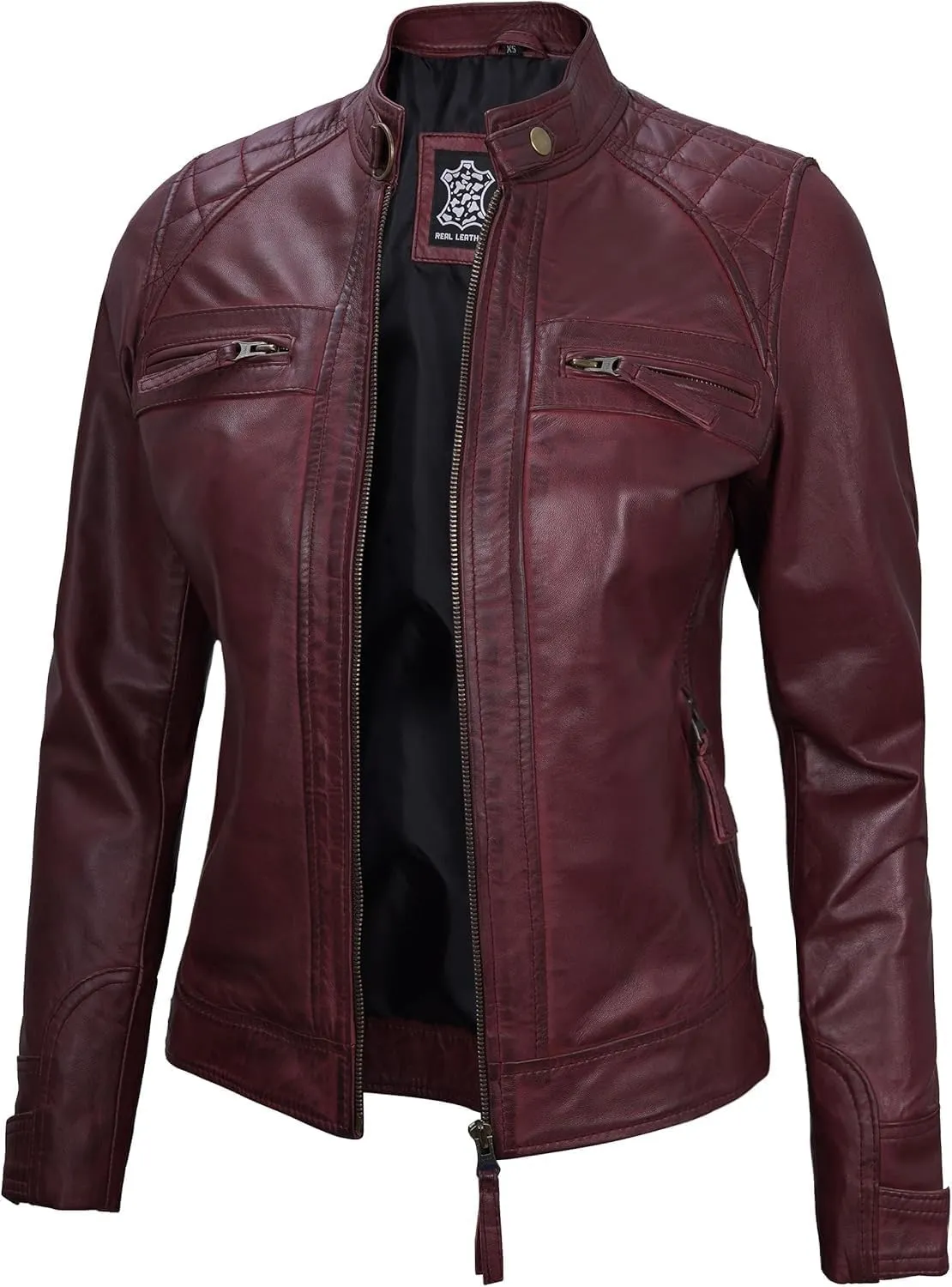 fjackets Real Leather Jacket Women - Premium Lambskin Moto Style Leather Jacket For Womens