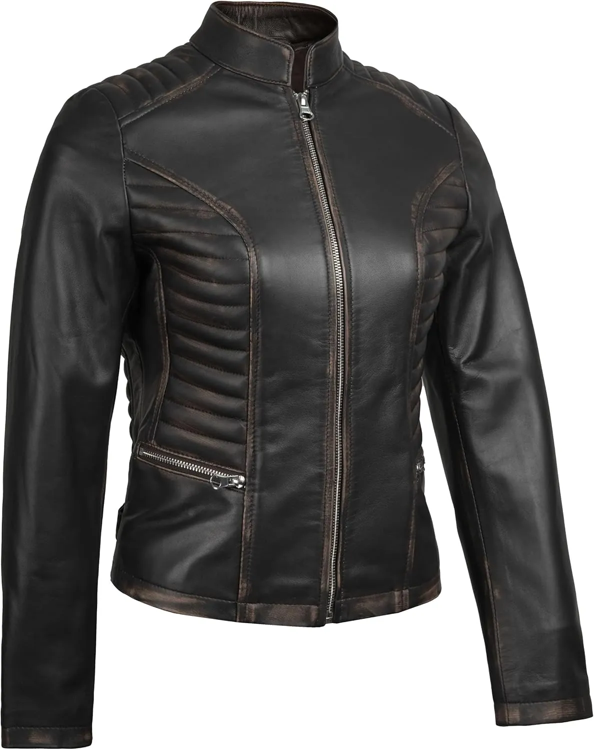 fjackets Real Leather Jacket Women - Premium Lambskin Moto Style Leather Jacket For Womens