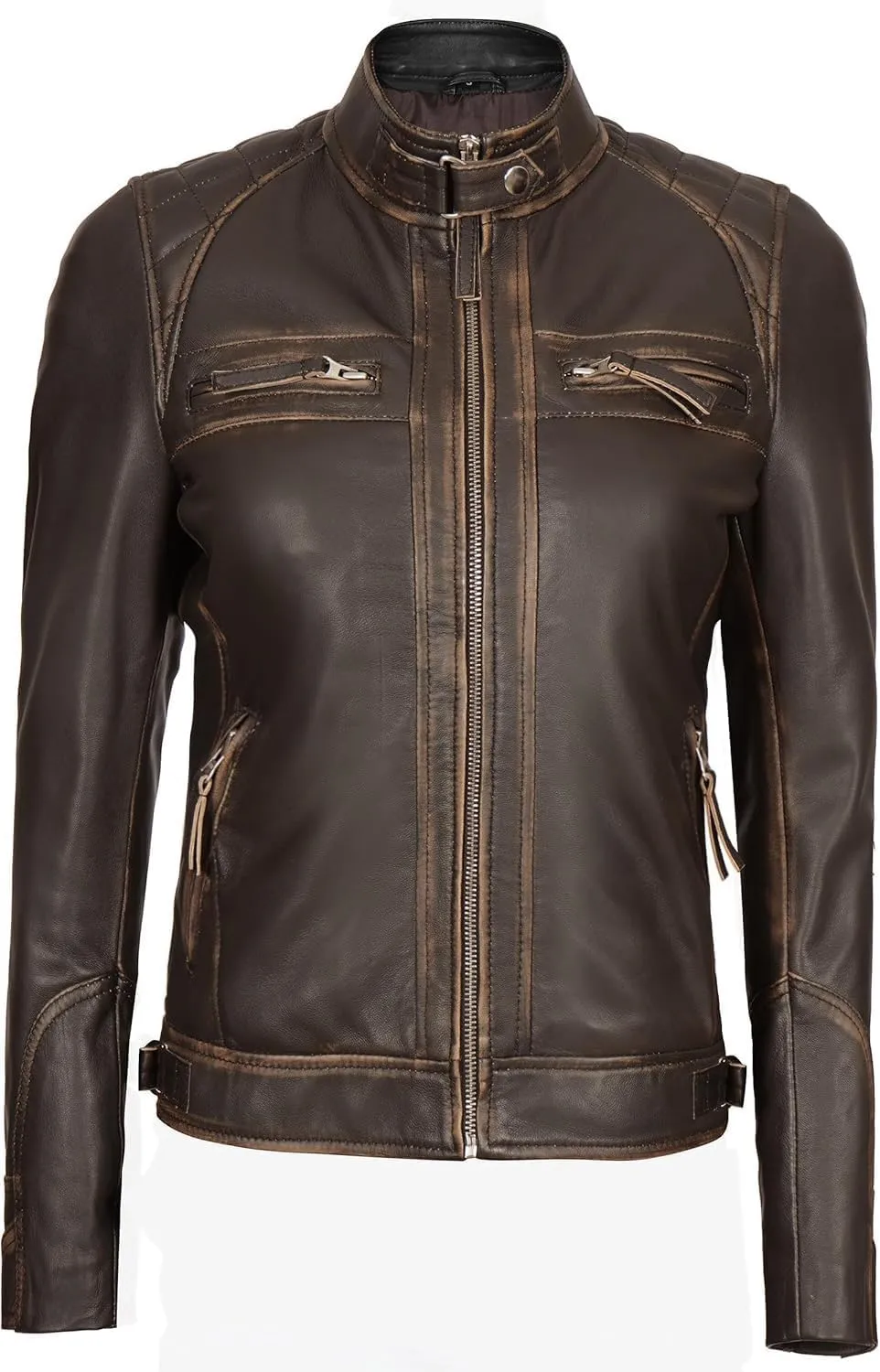 fjackets Real Leather Jacket Women - Premium Lambskin Moto Style Leather Jacket For Womens