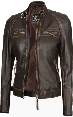 fjackets Real Leather Jacket Women - Premium Lambskin Moto Style Leather Jacket For Womens