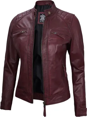 fjackets Real Leather Jacket Women - Premium Lambskin Moto Style Leather Jacket For Womens
