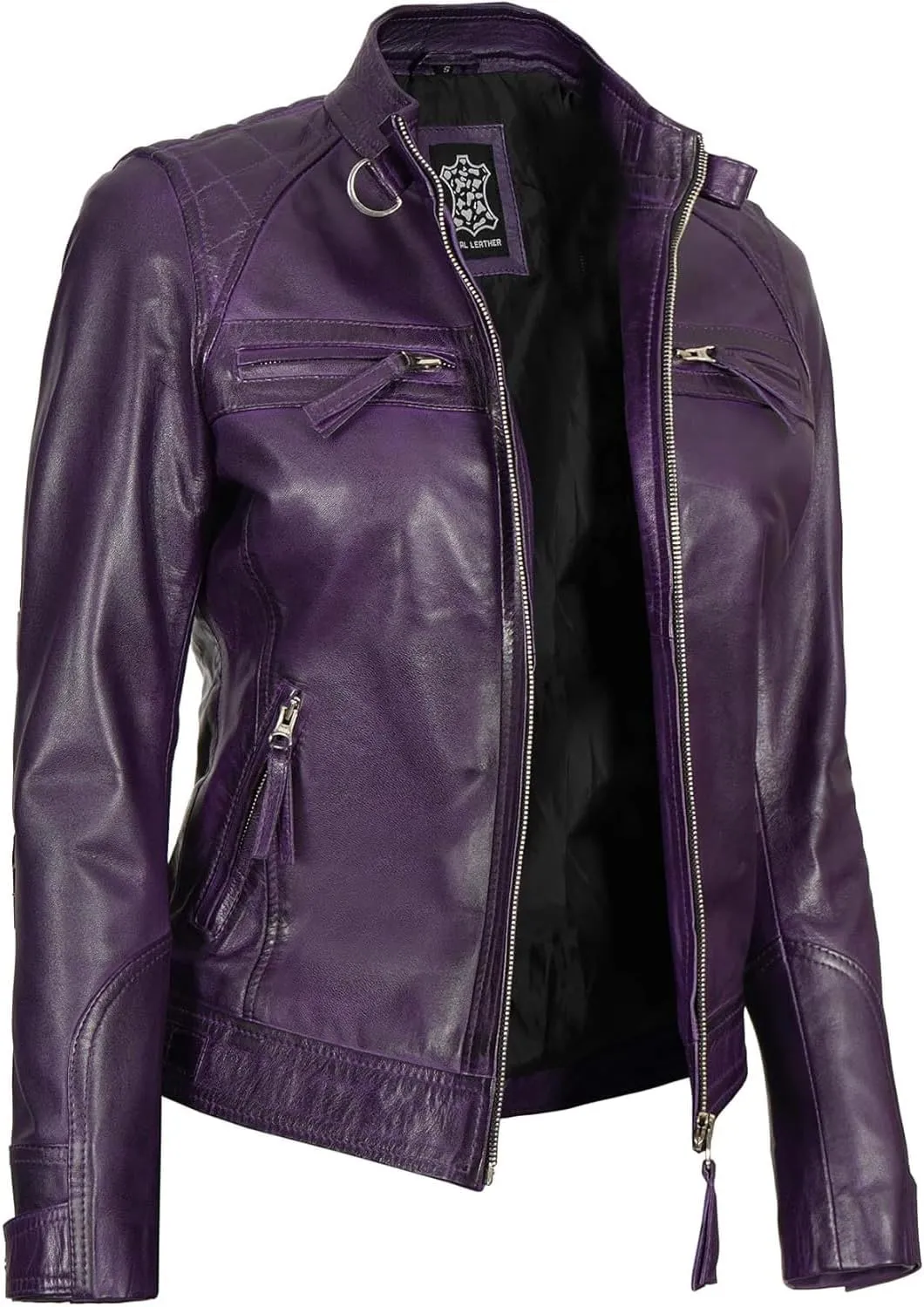 fjackets Real Leather Jacket Women - Premium Lambskin Moto Style Leather Jacket For Womens