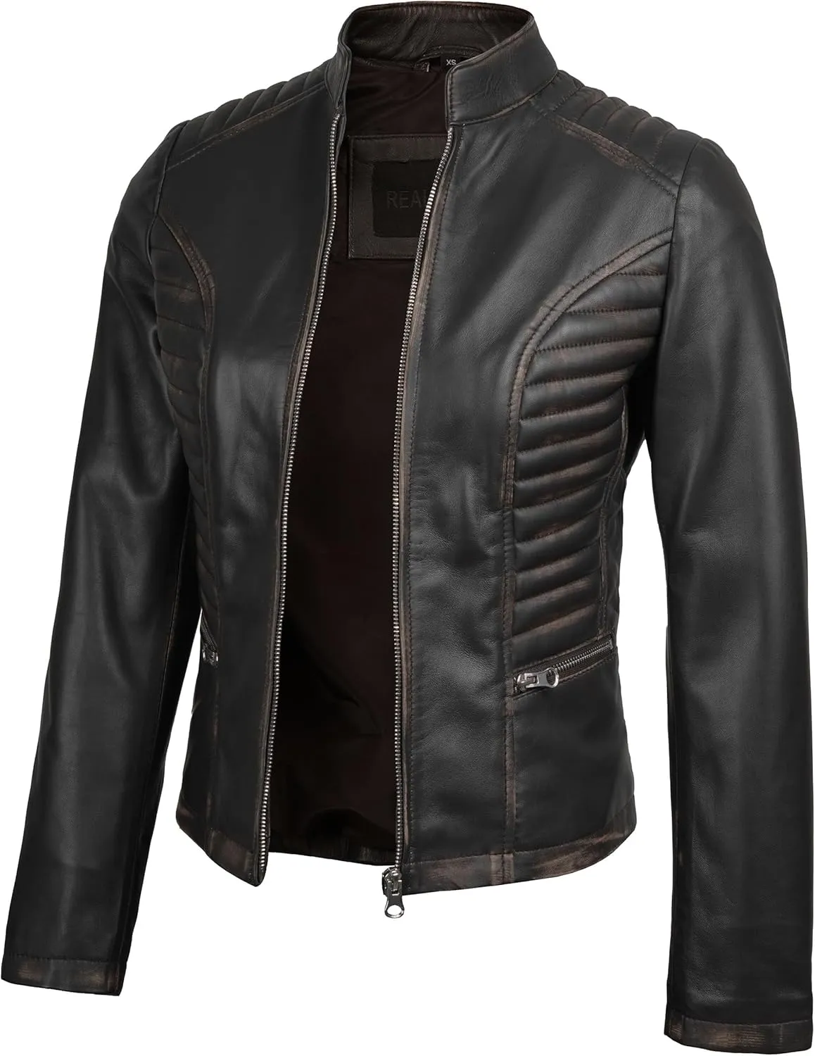 fjackets Real Leather Jacket Women - Premium Lambskin Moto Style Leather Jacket For Womens